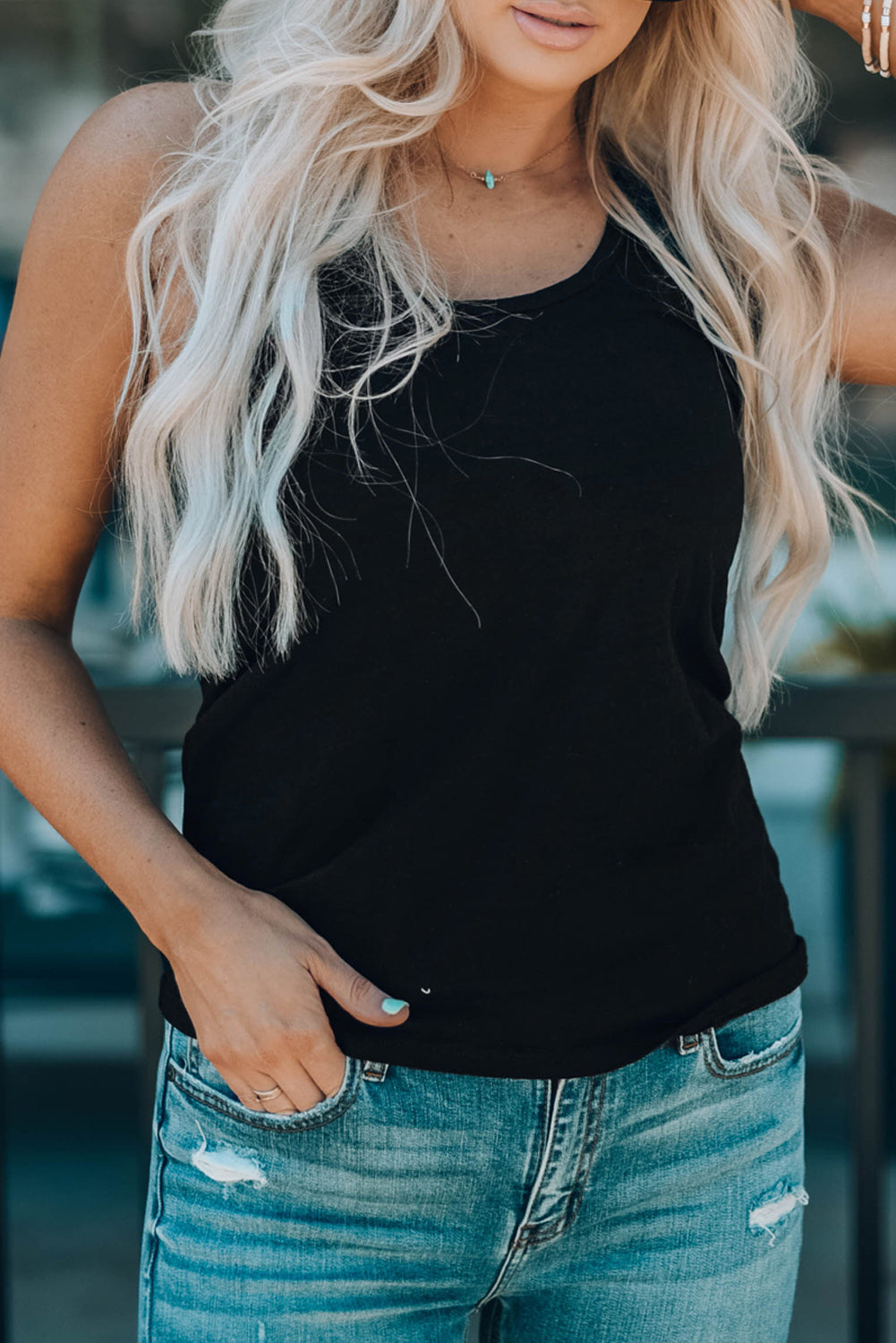 Zwarte basic effen tanktop met ronde hals
