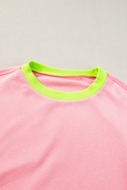 Roze sweatshirt met colorblock-bubbelmouwen
