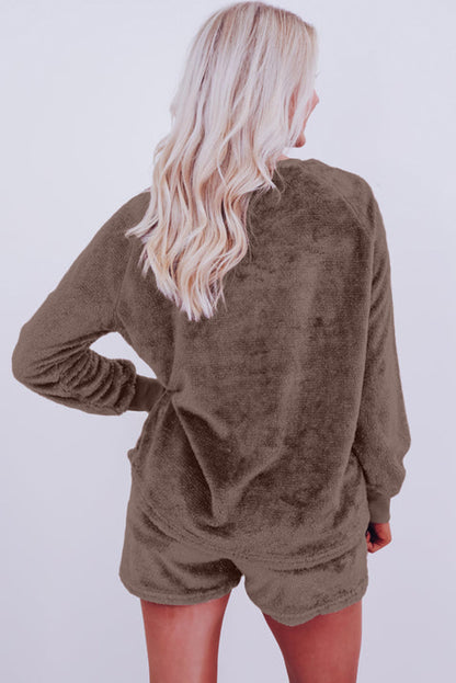 Koffie vaste los fit tweedelig fleece lounge set