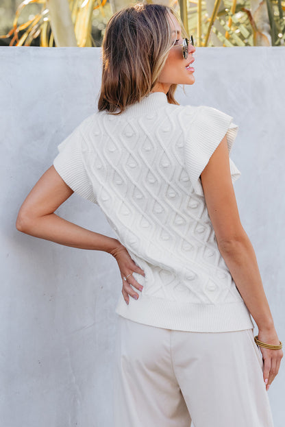 Wit getextureerd gegolfd gebreid vest met nephals