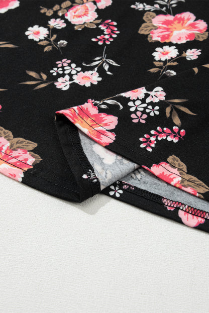 Zwarte bloemen spaghettibandjes tanktop met bandjes op de rug