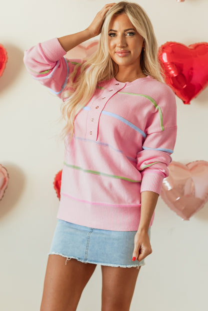 Witte regenboogstrepen laten schouderbaggy henley trui