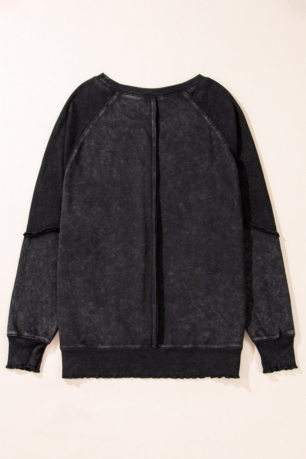 Zeil blauw massief wafel gebreide patchwork raglan mouw sweatshirt