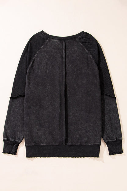 Zeil blauw massief wafel gebreide patchwork raglan mouw sweatshirt