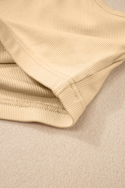 Abrikoos geribde gebreide schede mouwloze crop top
