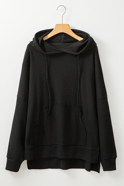 Grijze wafel gebreide fleece gevoerde high low oversized hoodie