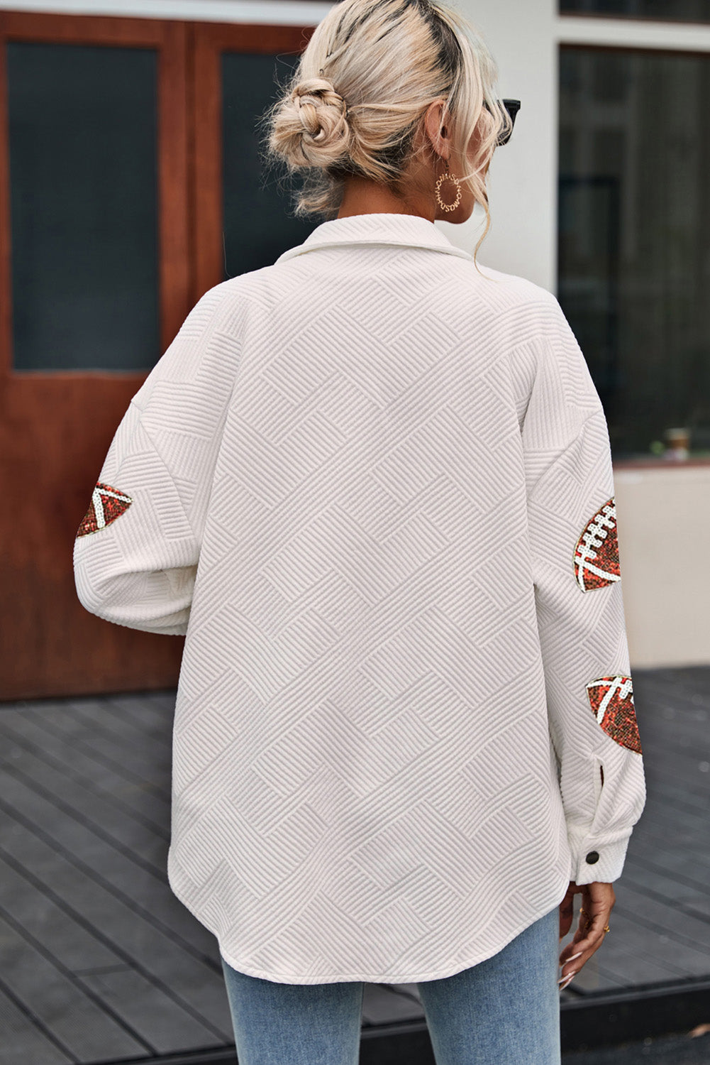Beige kauwgom textuur lovertjes Rugby Football Shacket