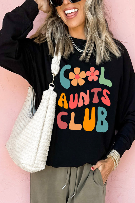Black Floral Cool Aunts Club Graphic Pullover Sweatshirt