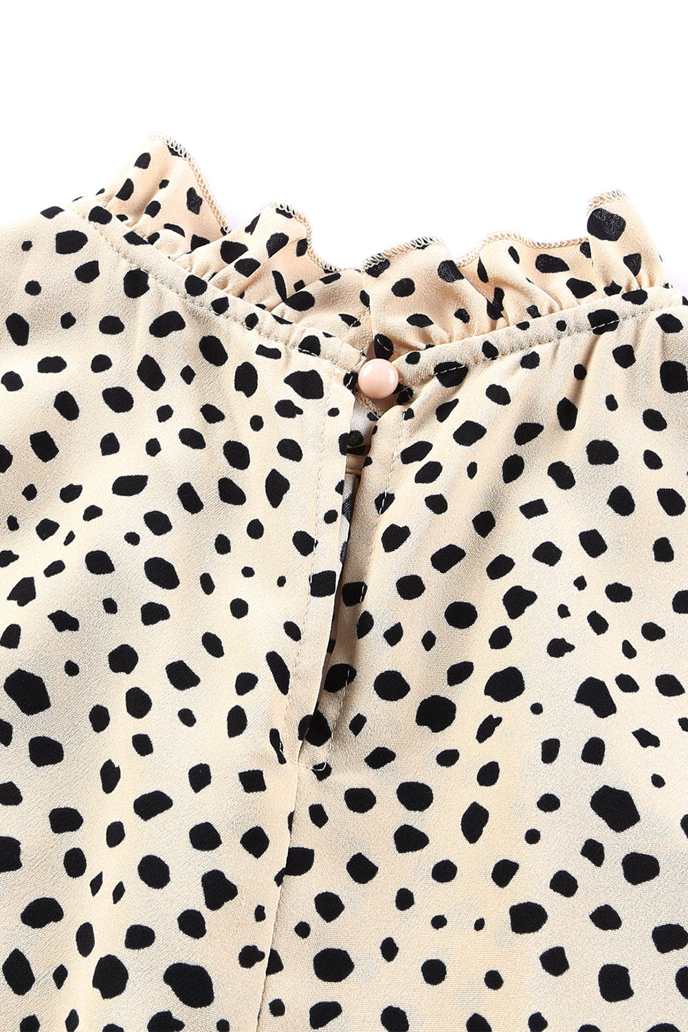 Kaki Cheetah-blouse met 3/4 mouwen en ruches aan de hals