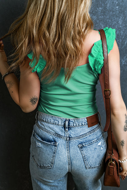 Mintgroene slanke tanktop met ruches en brede bandjes