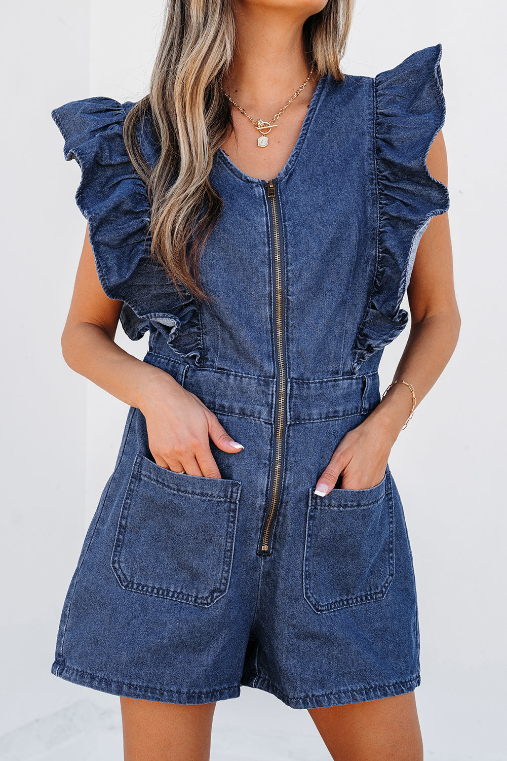Zeil blauw denim gegolfd rits