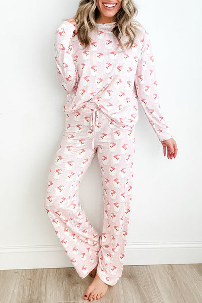 Roze kerstman gestreepte print losse pasvorm tweedelig lounge set