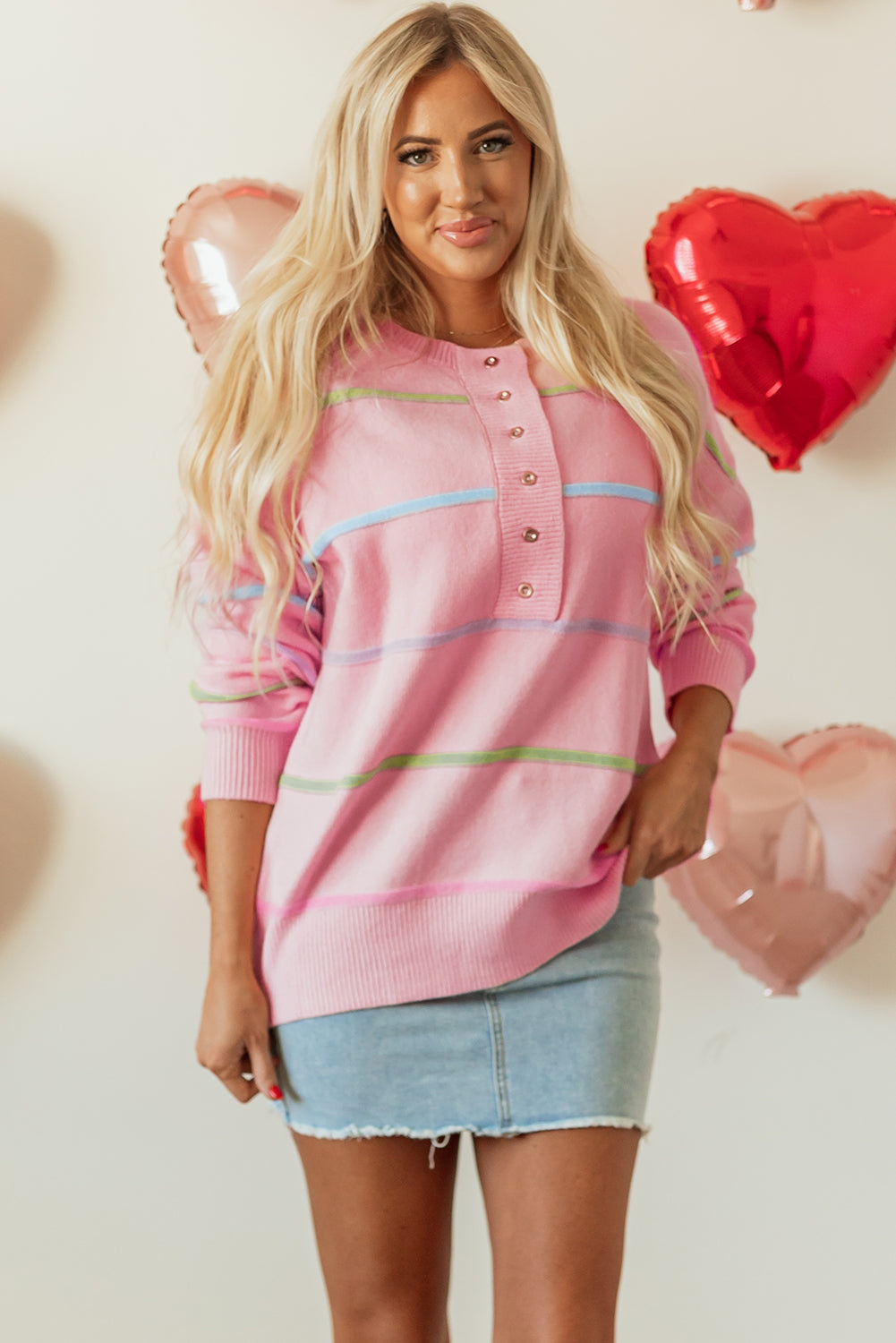 Witte regenboogstrepen laten schouderbaggy henley trui