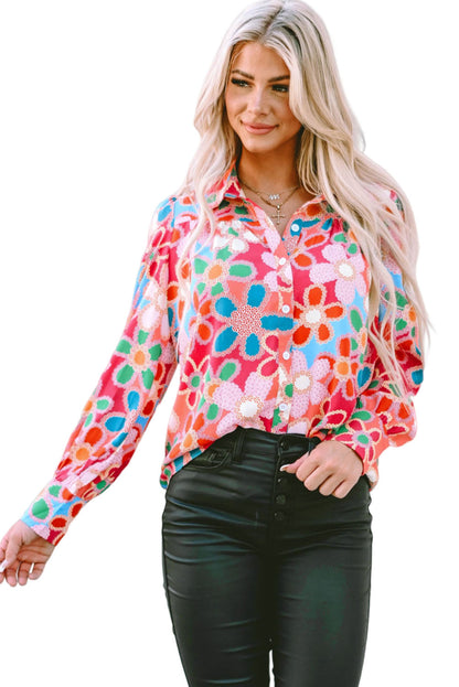 Overhemd met veelkleurige bloemenprint en bubbelmouwen