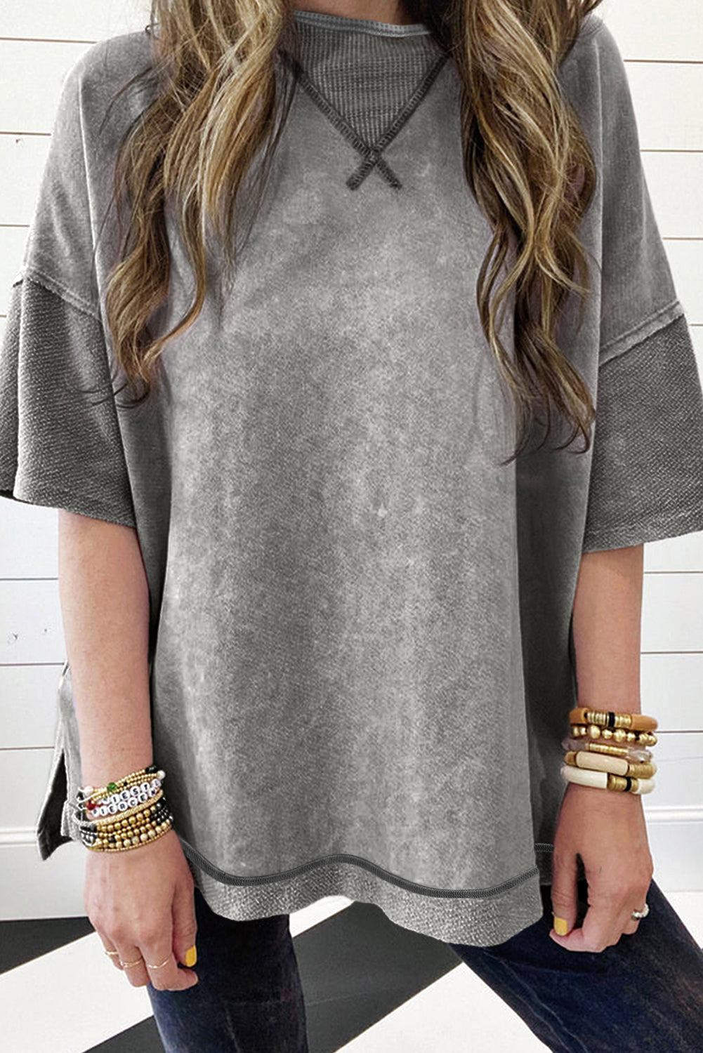 Filippijns grijs mineraal gewassen oversized T-shirt met zichtbare naad en verlaagde schouder