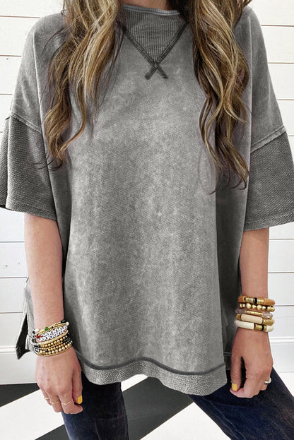 Filippijns grijs mineraal gewassen oversized T-shirt met zichtbare naad en verlaagde schouder