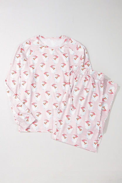 Roze kerstman gestreepte print losse pasvorm tweedelig lounge set