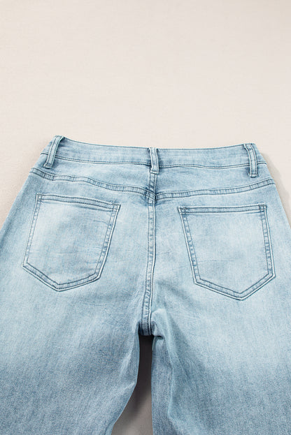 Dusk Blue Acid Wash Extra wijde pijpen, lange jeans met hoge taille