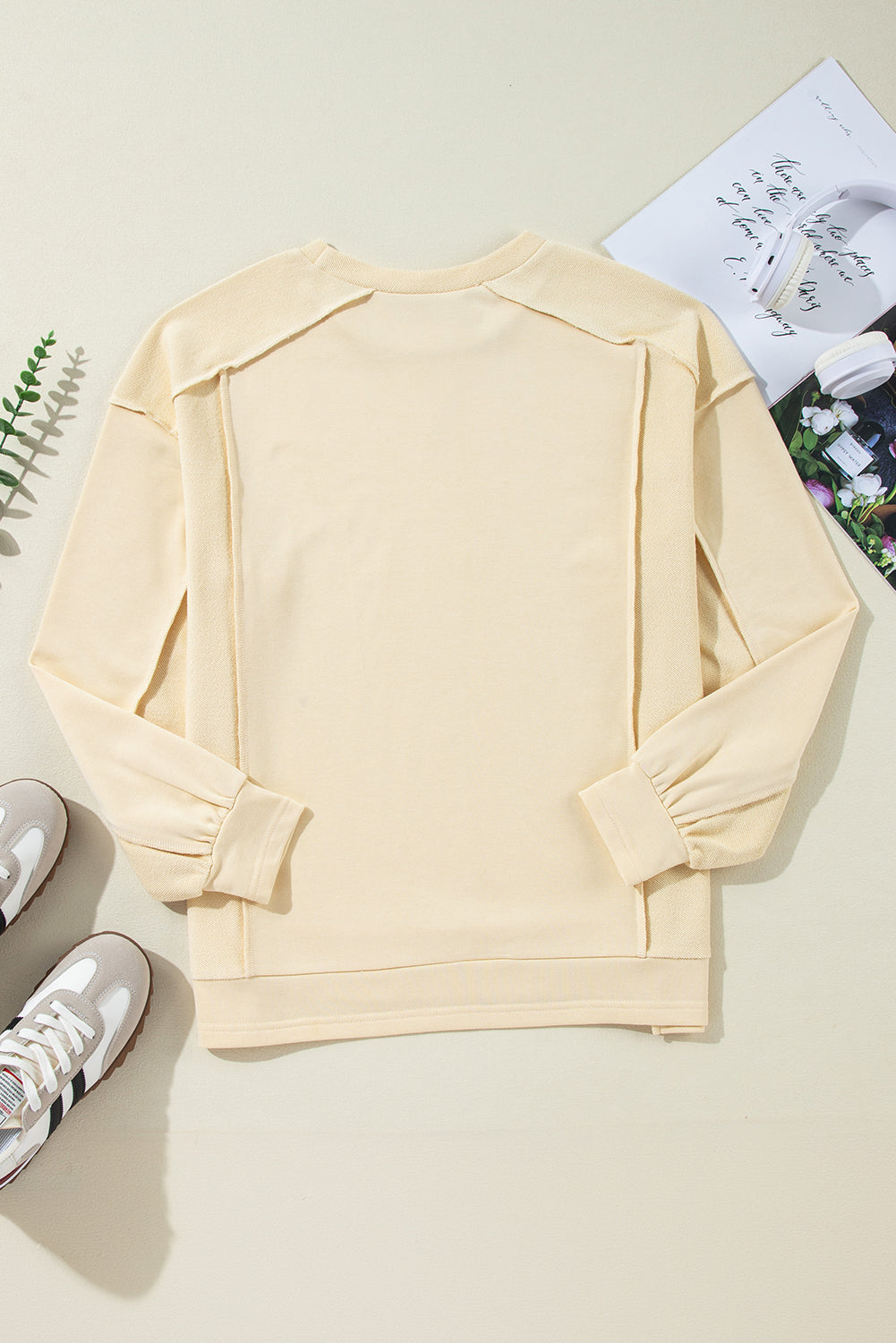 Beige Splicing Ronde Hals Pullover Sweatshirt