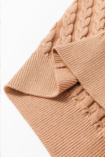 Licht Frans beige effen kabelgebreide tanktop met hoge hals