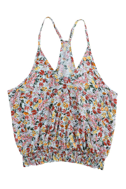 Veelkleurige tanktop met bloemen en V-hals