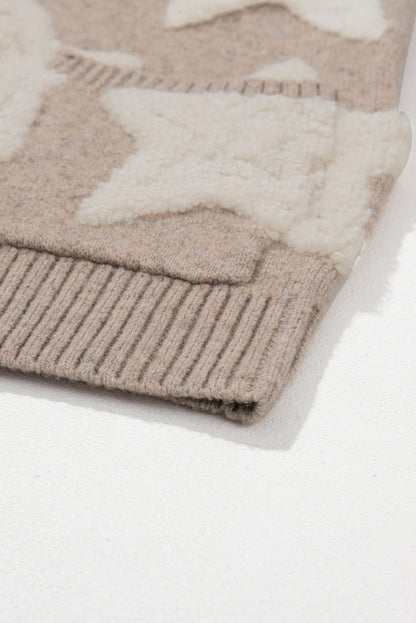 Kaki vest met sherpa-sweater met sterrenpatroon en zakken