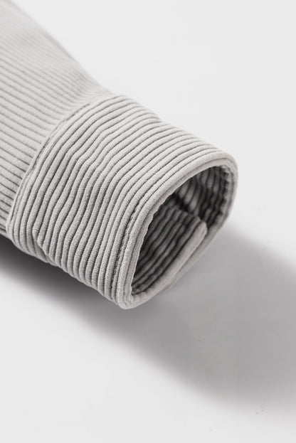 Lichtgrijze corduroy shacket met capuchon en trekkoordzakken
