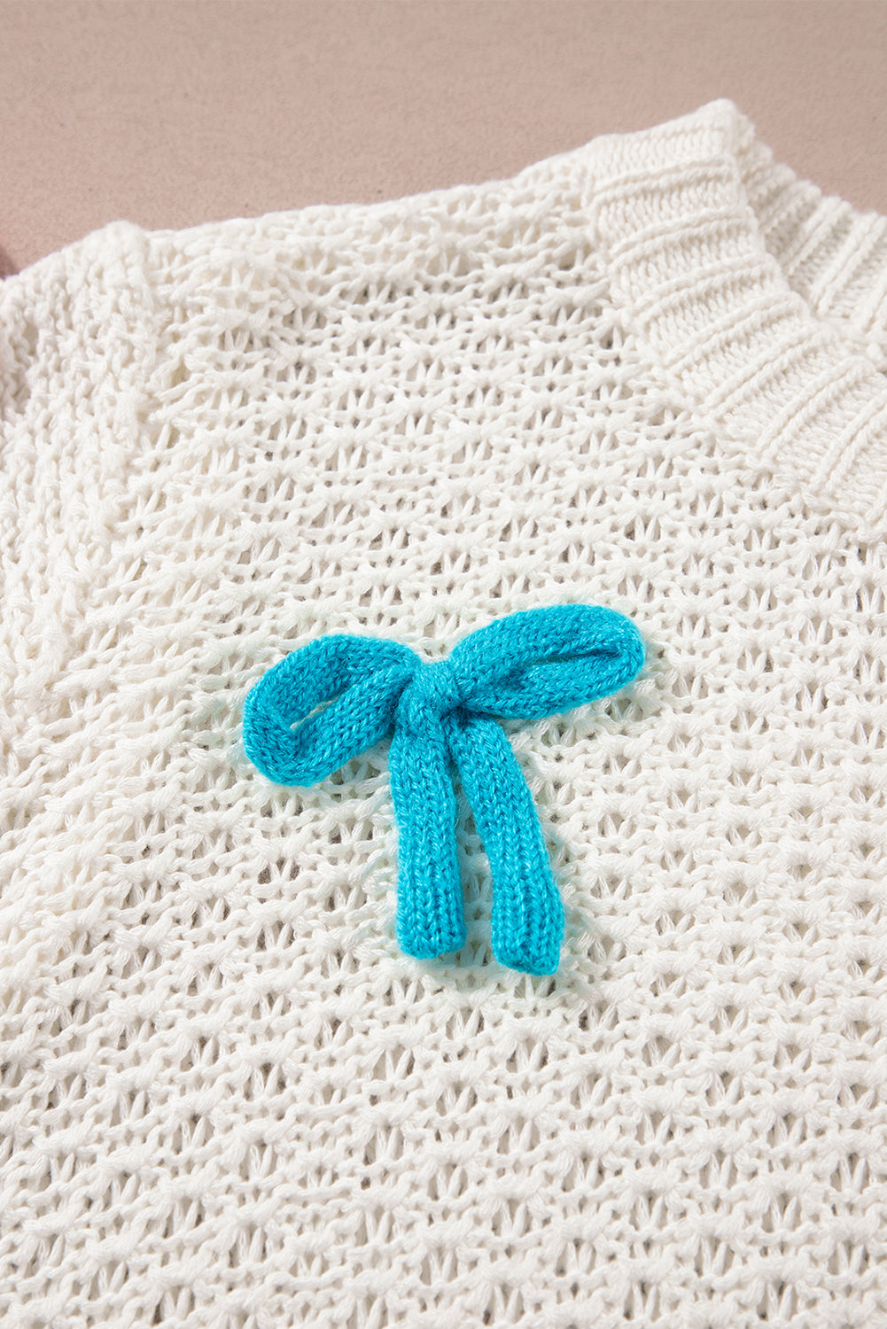 Wit kleurrijke boog gebreide mockhals sweater met korte mouwen