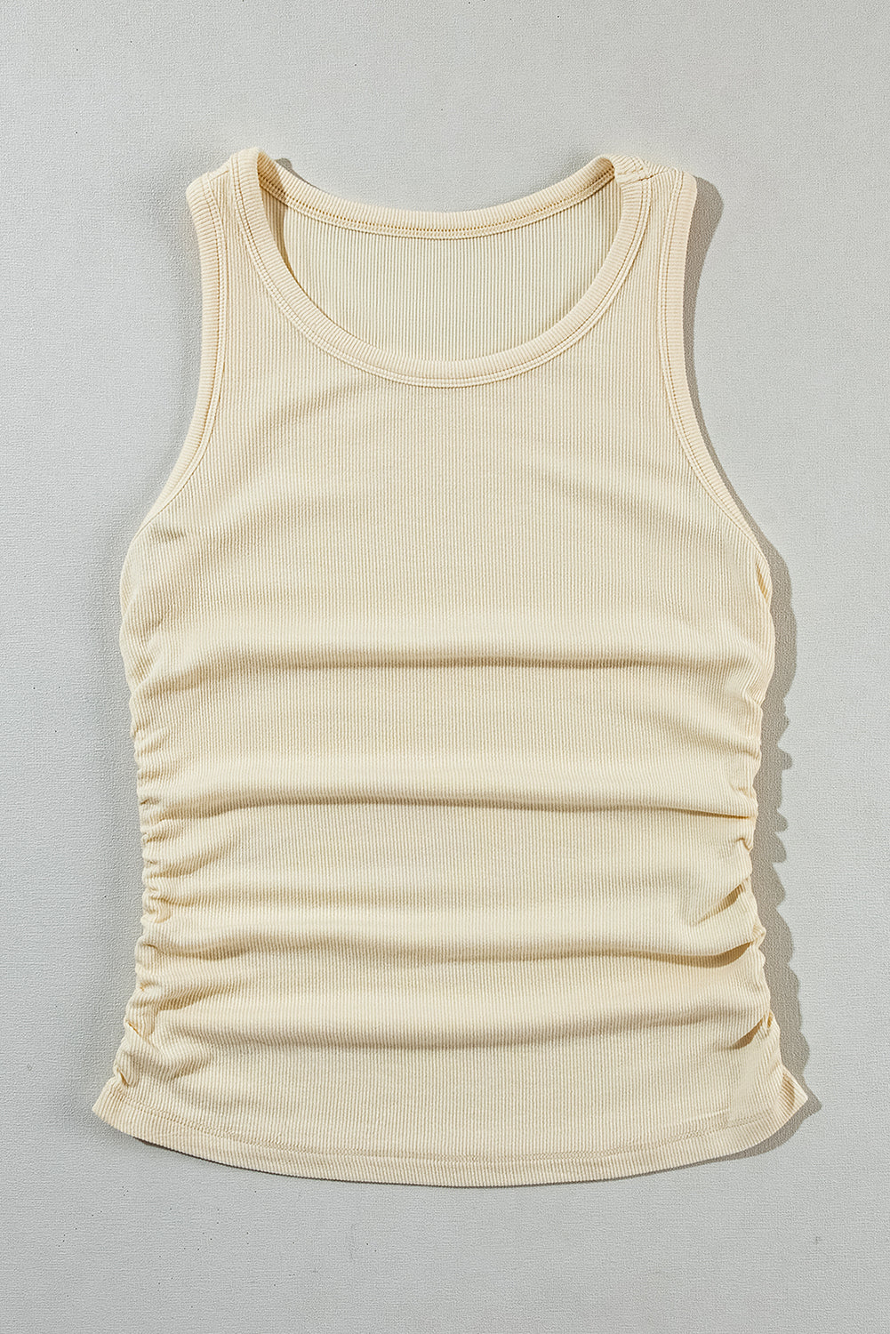 Abrikoos effen slanke tanktop met ruches aan de zijkant