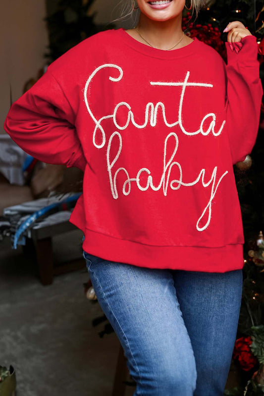 Fiery rode plus size santa baby klatergoud bemanning nek sweatshirt