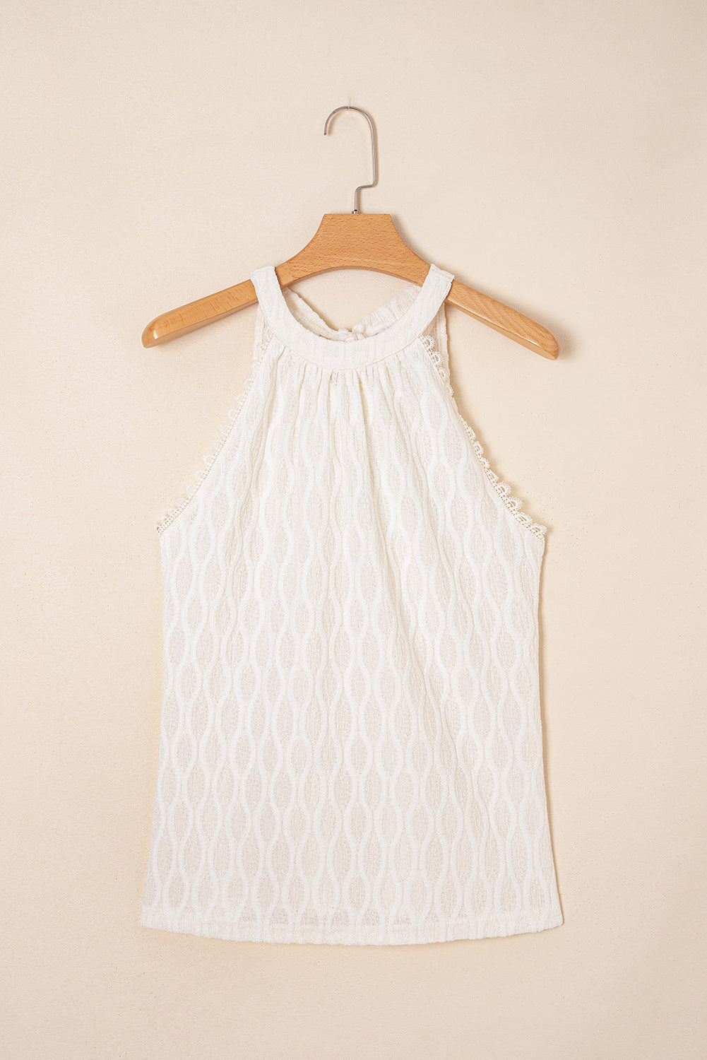 Beige Frenchy kanten rand getextureerde halter tanktop