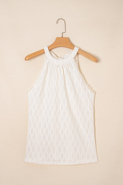 Beige Frenchy kanten rand getextureerde halter tanktop