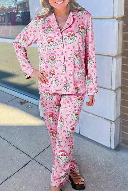 Roze kerstman Claus sneeuwvlok met lange mouwen shirt Christmas pyjama set