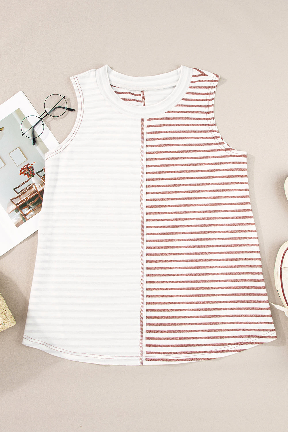 Bruine gestreepte colorblock losse tanktop