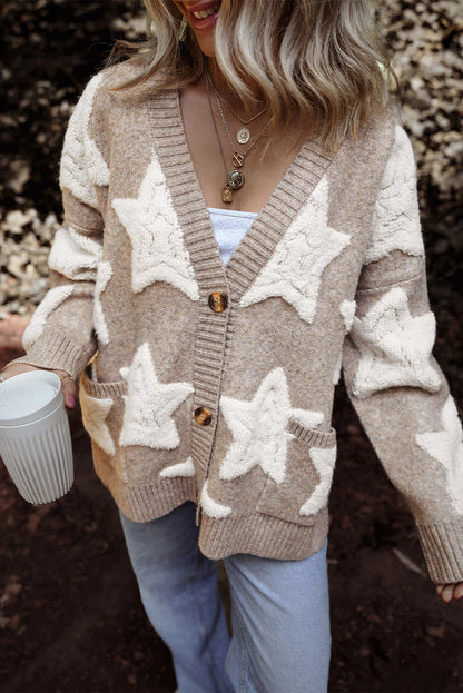 Kaki vest met sherpa-sweater met sterrenpatroon en zakken