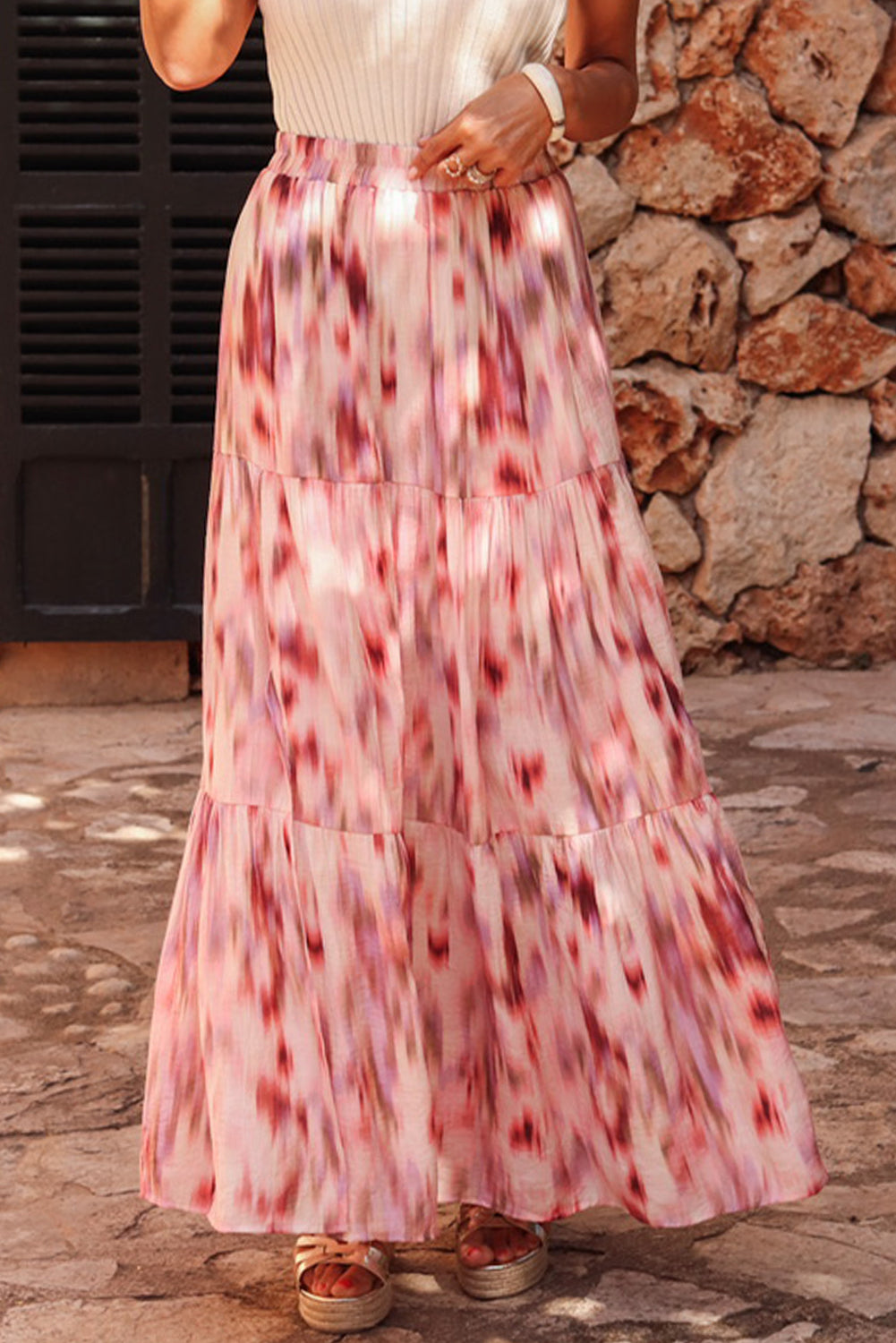 Roze abstracte aquarel tie kleurstof gelaagde maxi rok