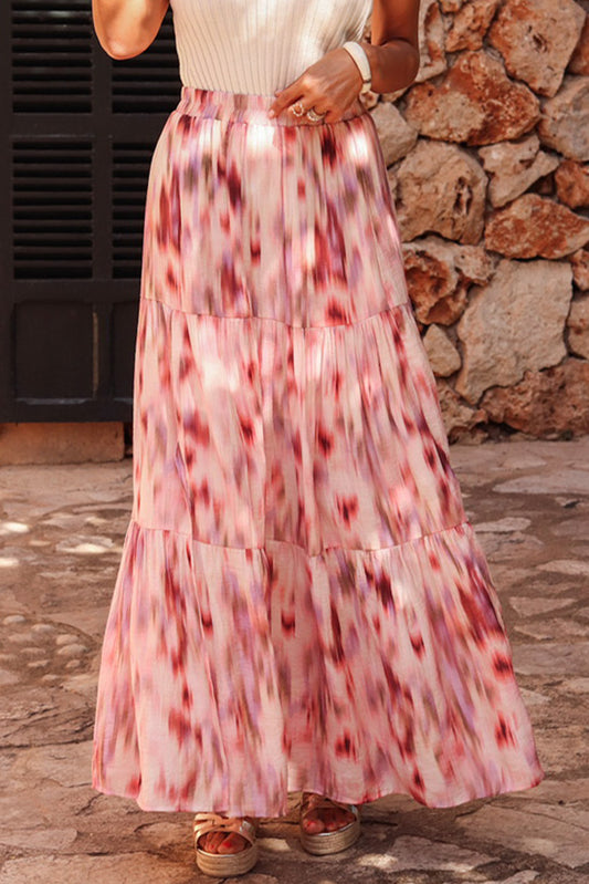 Roze abstracte aquarel tie kleurstof gelaagde maxi rok