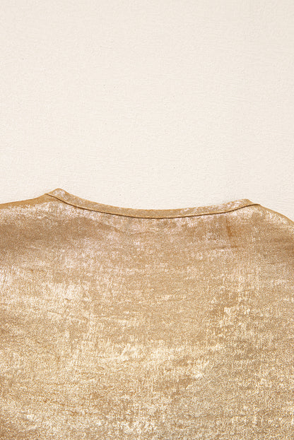 Gouden vlinderdas voorste bladerdeeg 3/4 mouw ruche zoom blouse