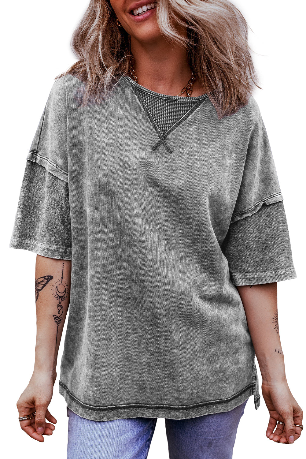 Filippijns grijs mineraal gewassen oversized T-shirt met zichtbare naad en verlaagde schouder