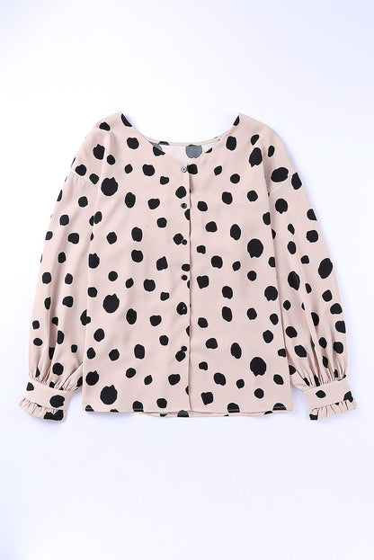 Oversized blouse met roze knopen en ruches aan de manchetten