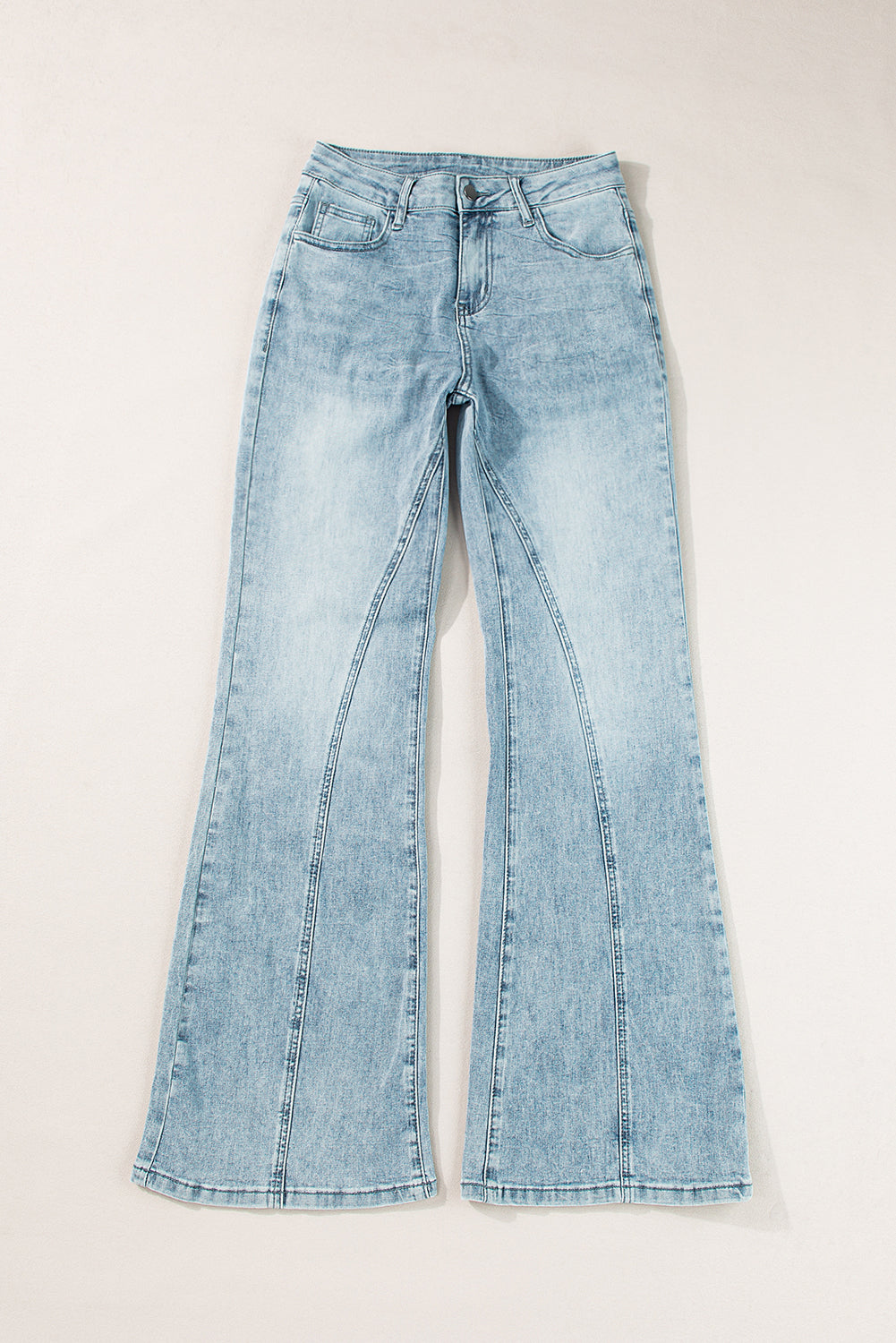 Dusk Blue Acid Wash Extra wijde pijpen, lange jeans met hoge taille