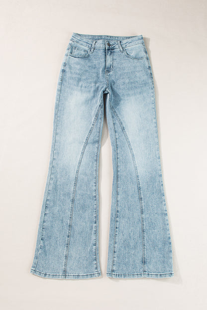 Dusk Blue Acid Wash Extra wijde pijpen, lange jeans met hoge taille
