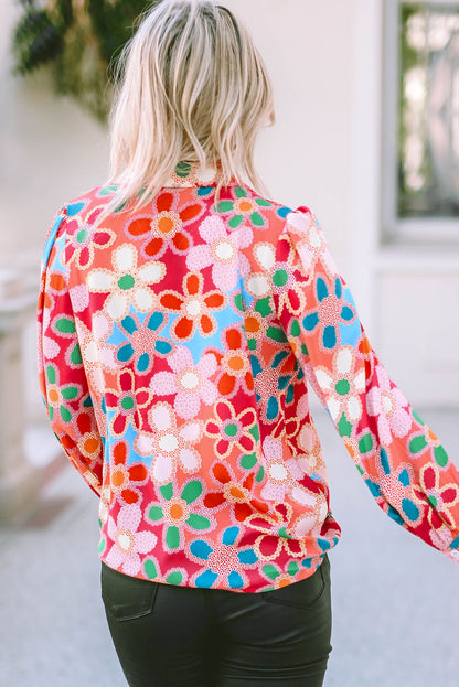 Overhemd met veelkleurige bloemenprint en bubbelmouwen