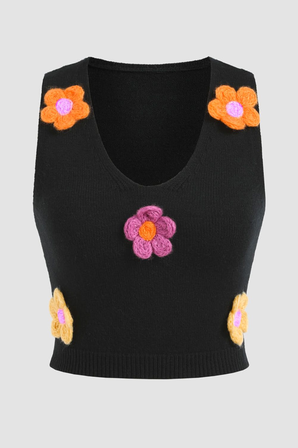 Zwart cropped truivest met 3D-bloemdecor