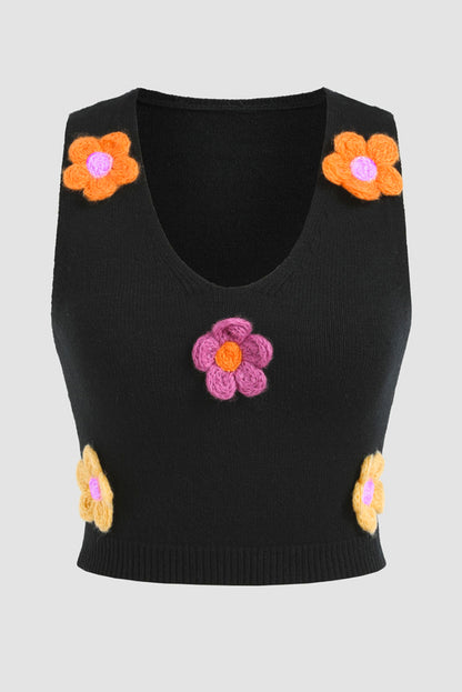 Zwart cropped truivest met 3D-bloemdecor