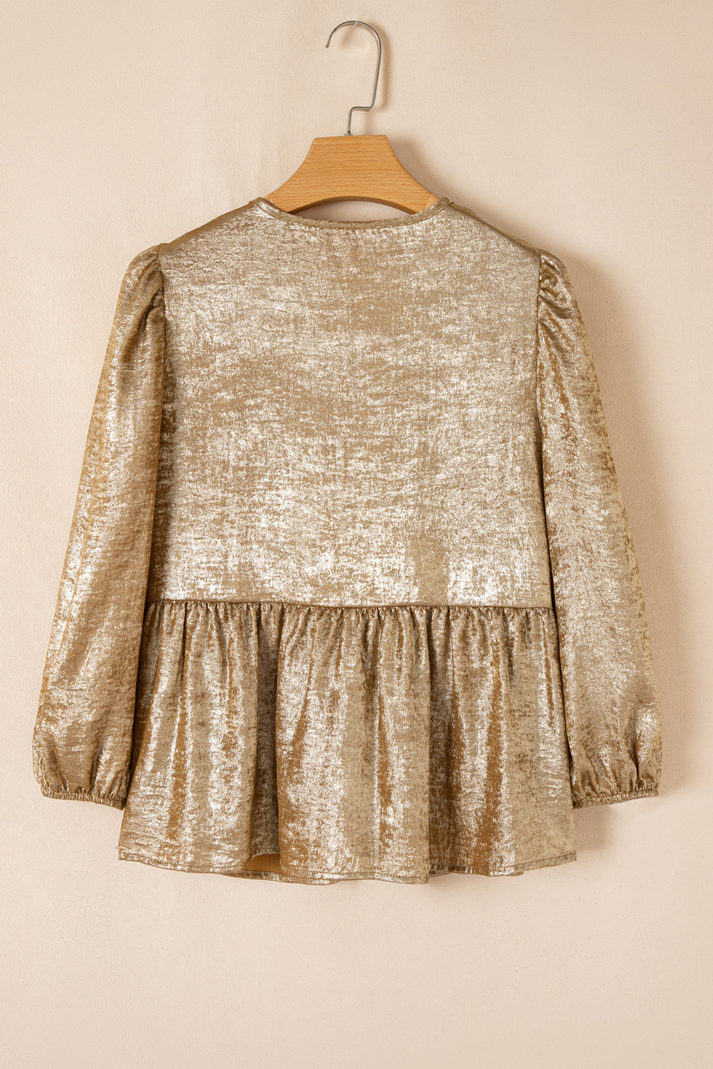 Gouden vlinderdas voorste bladerdeeg 3/4 mouw ruche zoom blouse
