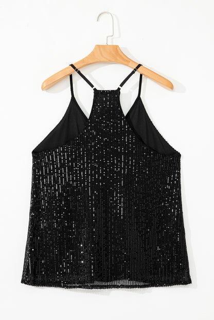 Zwarte racerback tanktop met pailletten