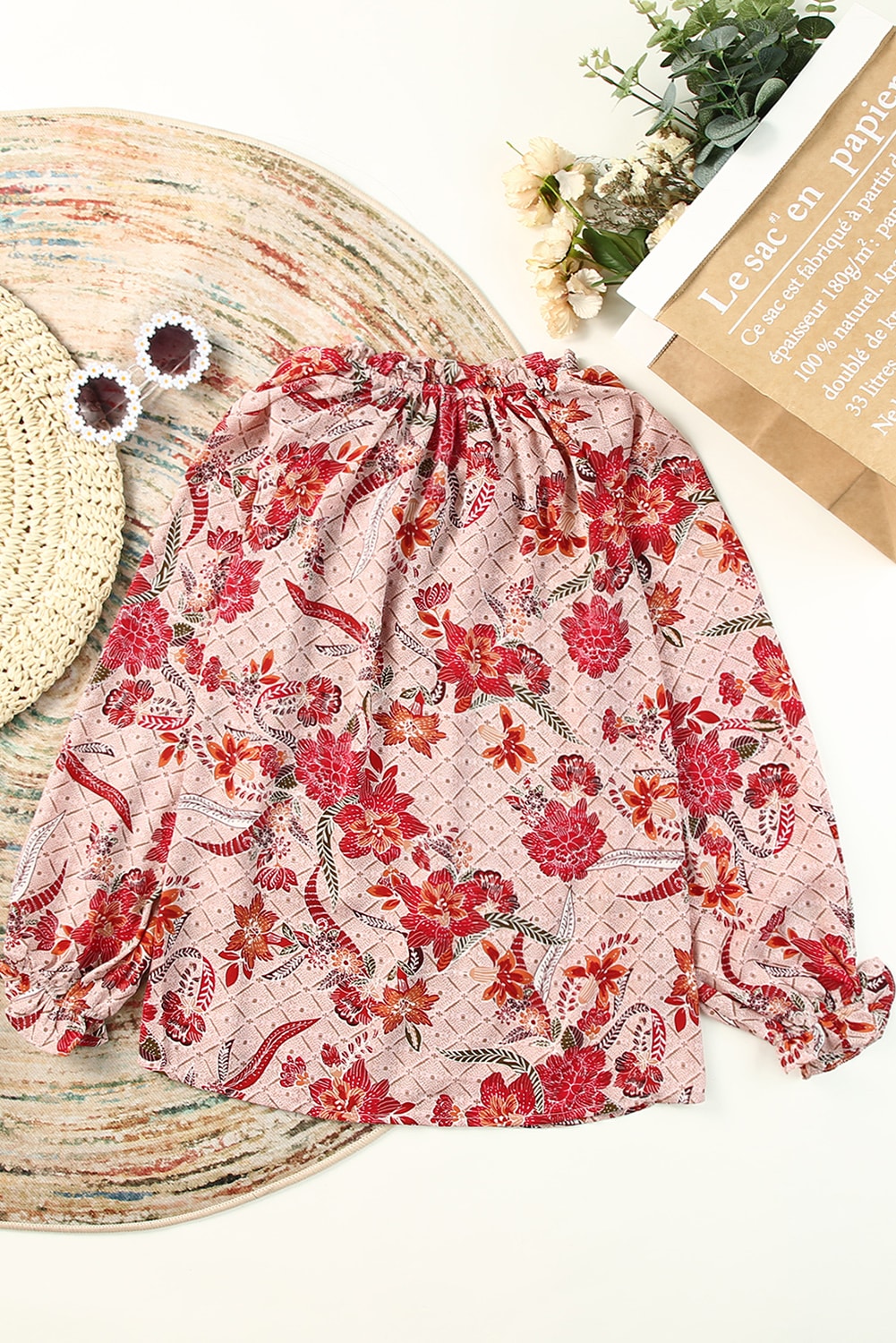 Roze blouse met split en V-hals en print