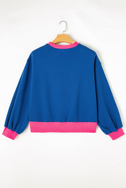 Blauw colorblock sweatshirt met bubbelmouwen