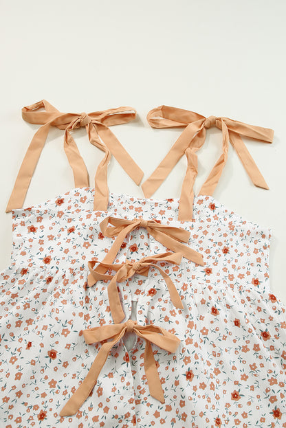 Witte babydoll-tanktop met gebonden schouder en bloemenprint